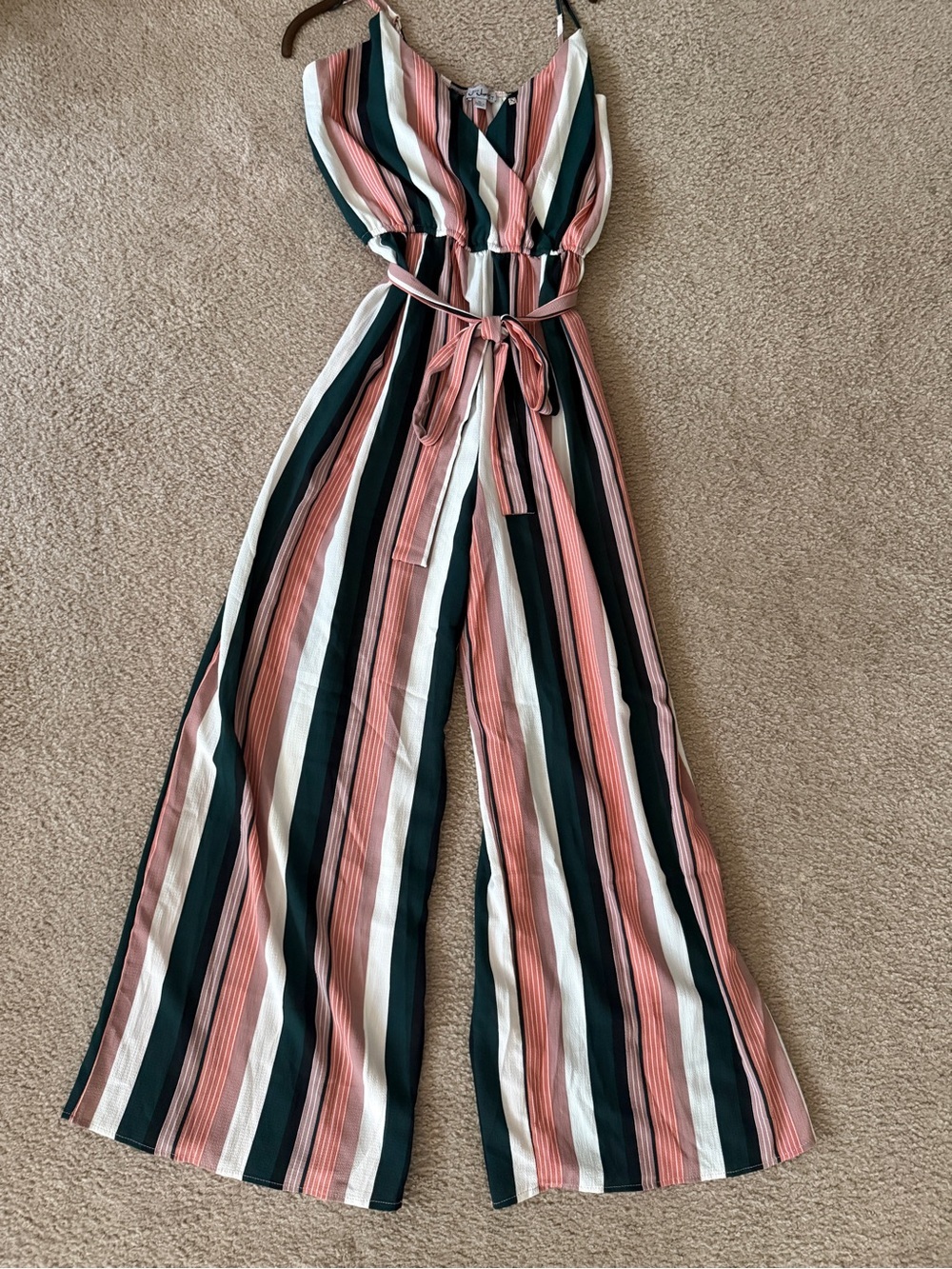 J for Justify Striped V-Neck Wide-Leg Jumpsuit in Pink, Black & White